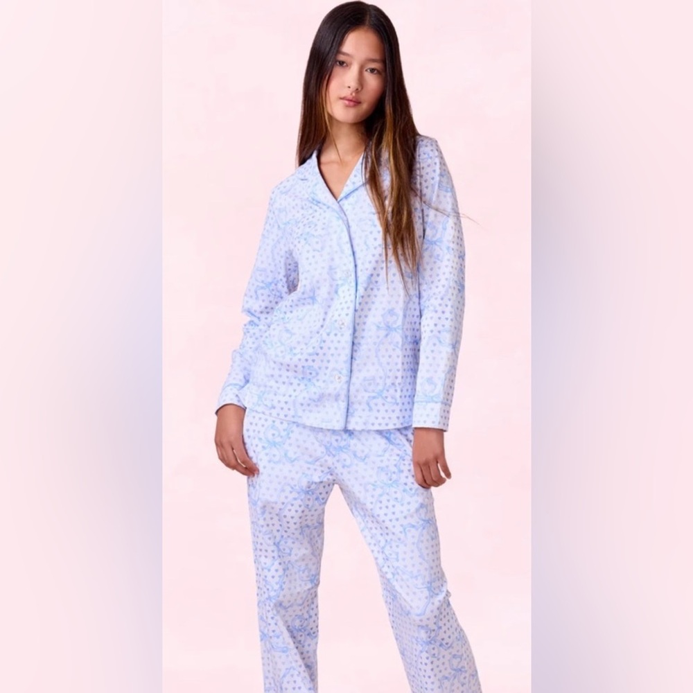 Roller Rabbit x Loveshackfancy Luna Bow Hearts Long Sleeve Pajama Set Size S